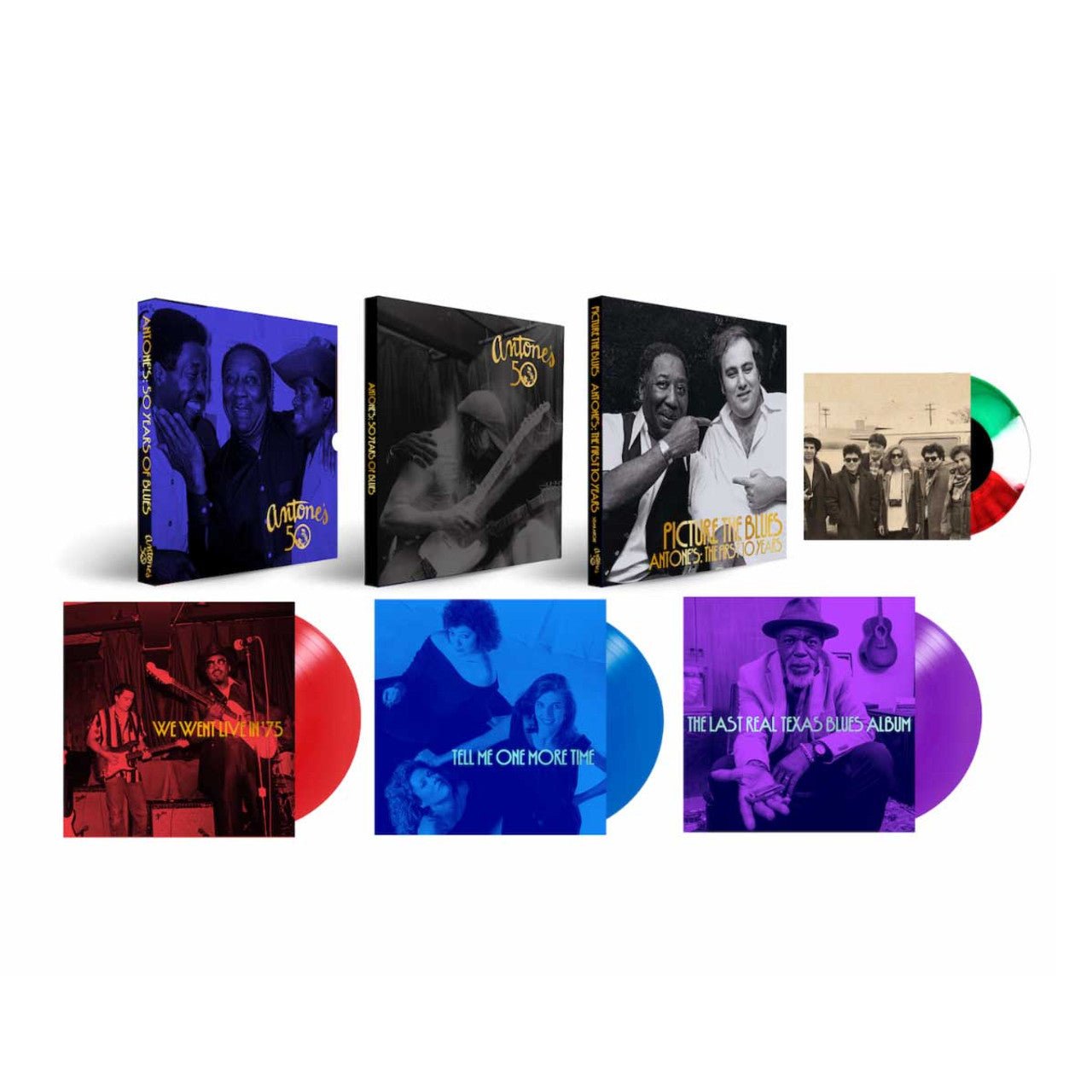 Antone's - 50 Years of the Blues 4LP, 45rpm 7" Vinyl Single & 2 Book Box Set Red, Blue, Purple & Tri-Color Vinyl LP