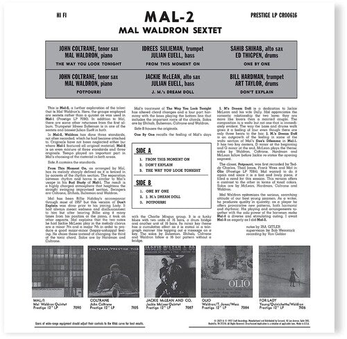 WALDRON,MAL SEXTET - MAL/2 (ORIGINAL JAZZ CLASSICS SERIES) Vinyl LP